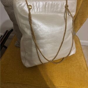 White and Gold Chain Shoulder Bag with Shimmery Finish